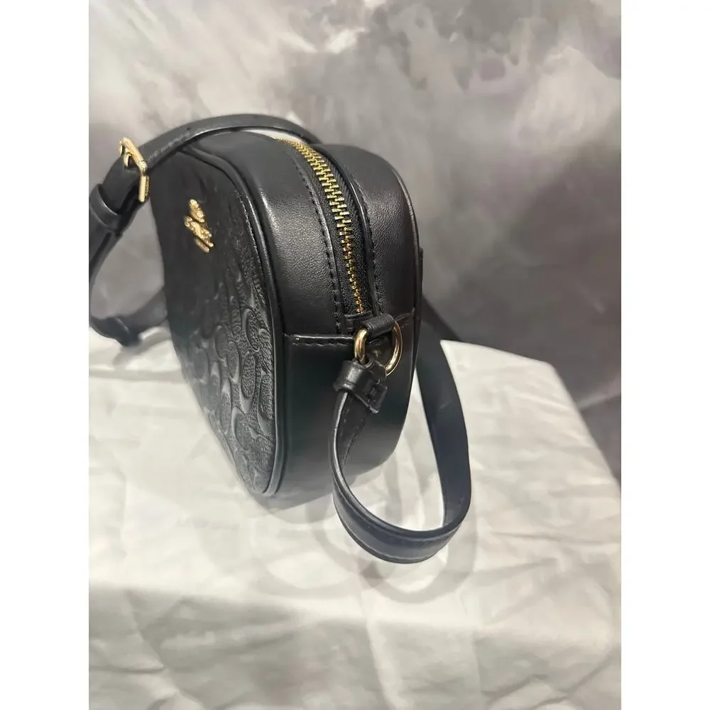 Coach Mini Jamie Camera Bag In Signature Leather Black Embossed Crossbody Bag